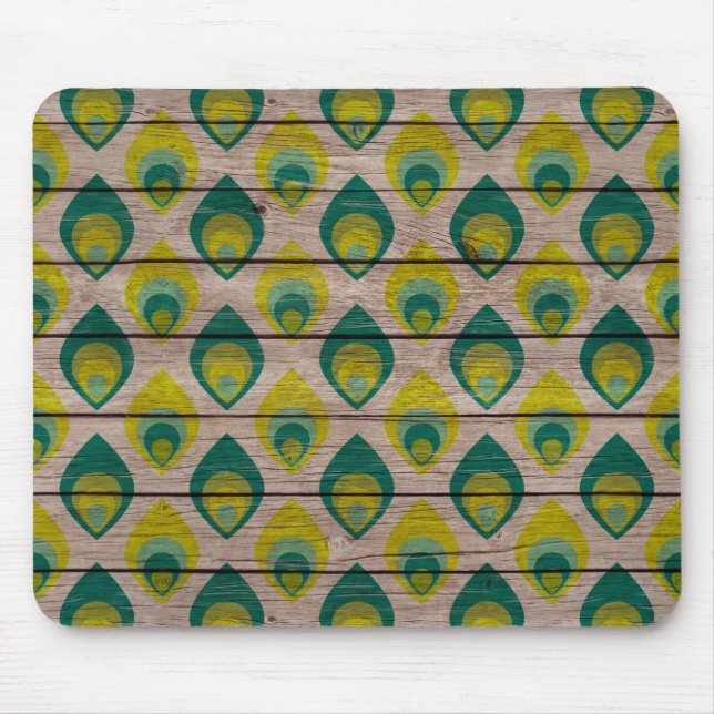 Peacock Mönster på Wood Mousepad Musmatta (Framsidan)