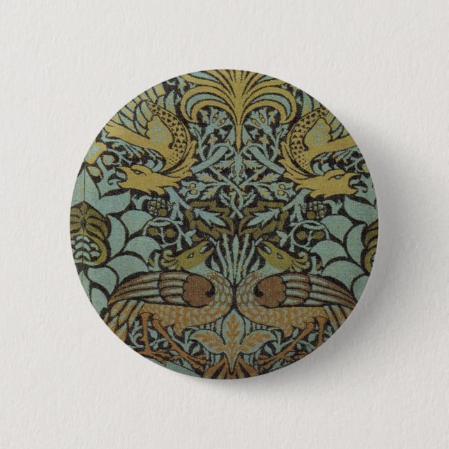 Peacock och Dragon (av William Morris) Knapp (Framsida)