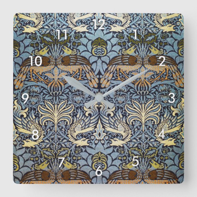Peacock och Dragon, William Morris Fyrkantig Klocka (Framsida)