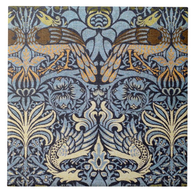 Peacock och Dragon, William Morris Kakelplatta (Framsidan)