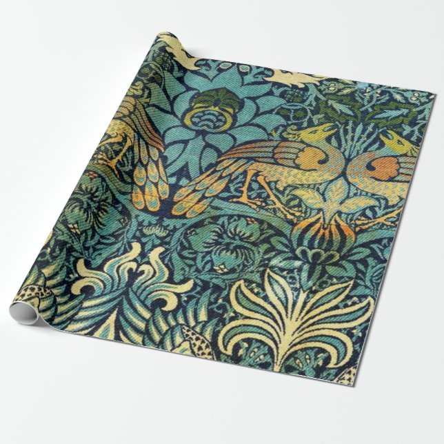 Peacock och Dragon William Morris Presentpapper (Utrullad)