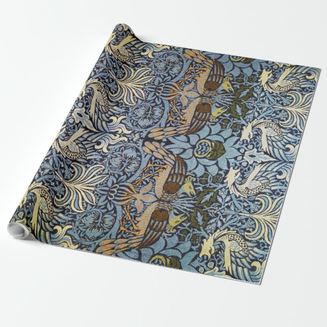 Peacock och Dragon, William Morris Presentpapper (Utrullad)
