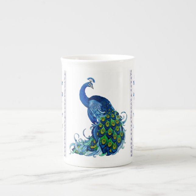 Peacock och Dragonfly Design Benporslin Mugg (Framsidan)