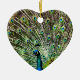 Peacock och fjädrar, fototillbehör julgransprydnad keramik
