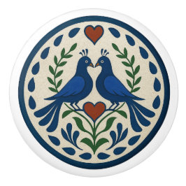 Peacock och Heart Pennsylvania Dutch Hex Sign Knob Knopp