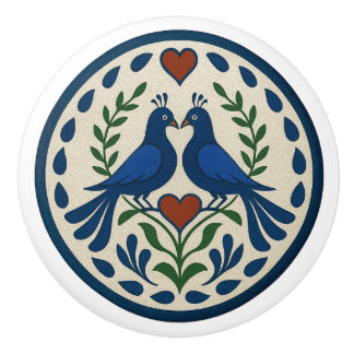 Peacock och Heart Pennsylvania Dutch Hex Sign Knob Knopp