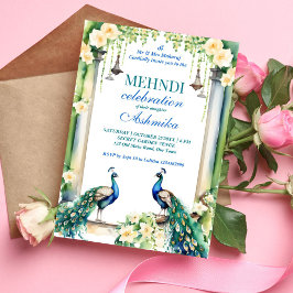 Peacock och jasmine Indian bröllop mehndi template Inbjudningar