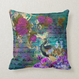 Peacock och Lila blommor Kudde