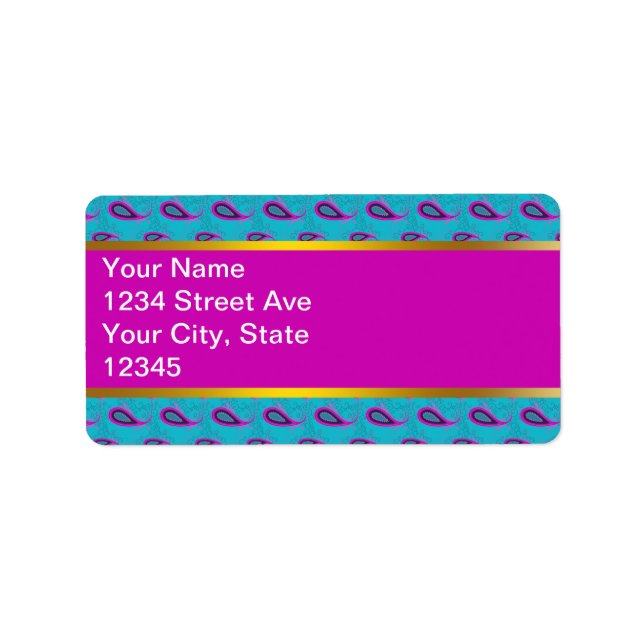 Peacock och Magenta Paisley Mönster Adressetikett (Framsidan)