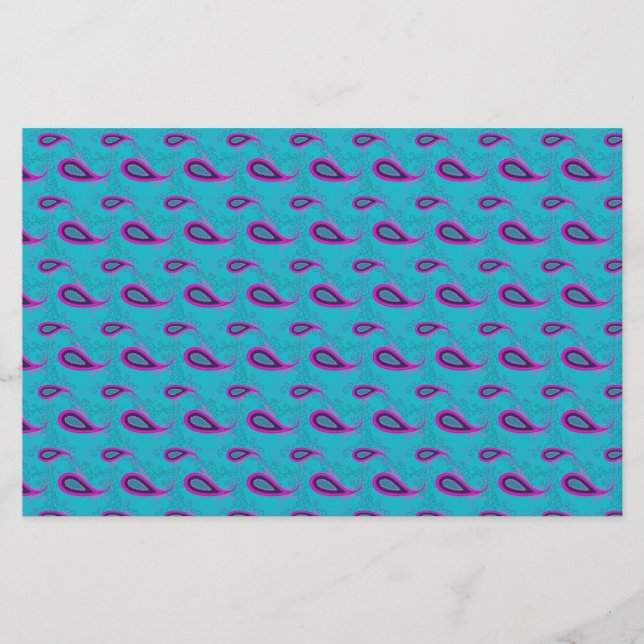 Peacock och Magenta Paisley Mönster Brevpapper (Framsida)