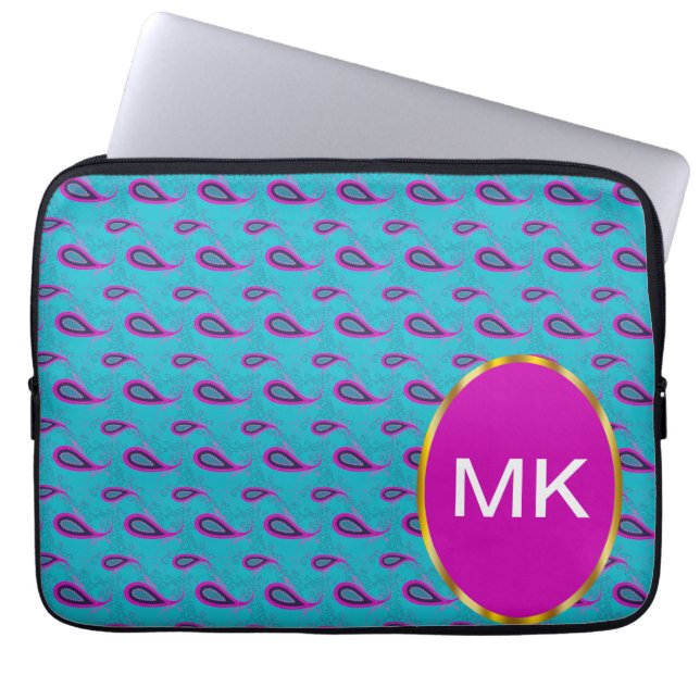 Peacock och Magenta Paisley Mönster Laptop Sleeve (Framsidan)
