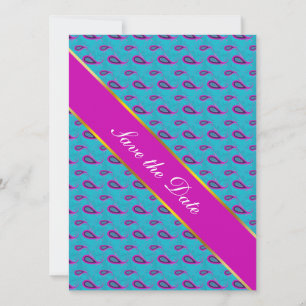Peacock och Magenta Paisley Mönster Spara Datumet