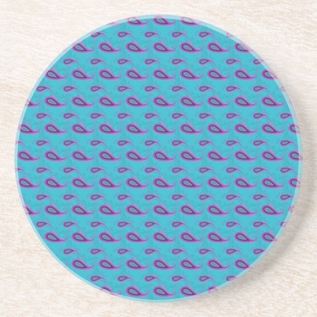 Peacock och Magenta Paisley Mönster Underlägg Sandsten (Framsidan)