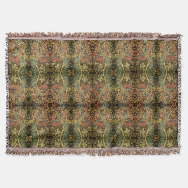 Peacock och oakleaf blommigt Victorian jacquard  Filt (Framsidan)