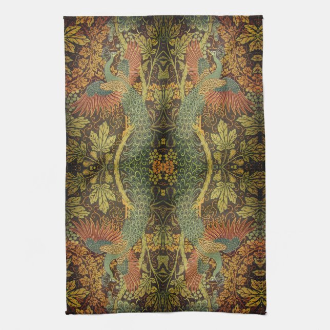 Peacock och oakleaf blommigt Victorian jacquard Kökshandduk (Vertikal)