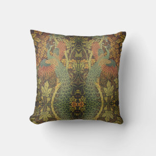Peacock och oakleaf blommigt Victorian jacquard Kudde