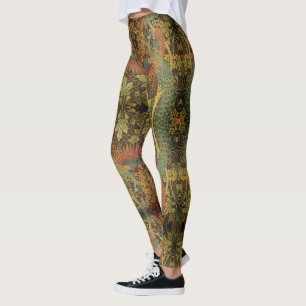 Peacock och oakleaf-blommigt Victorian jacquard Leggings