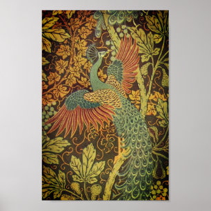 Peacock och oakleaf blommigt Victorian jacquard Poster