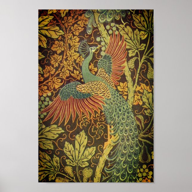Peacock och oakleaf blommigt Victorian jacquard Poster (Framsidan)