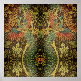 Peacock och oakleaf blommigt Victorian jacquard Poster