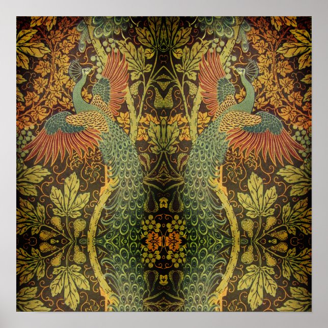 Peacock och oakleaf blommigt Victorian jacquard Poster (Framsidan)