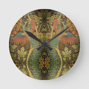 Peacock och oakleaf blommigt Victorian jacquard Rund Klocka
