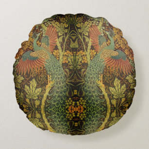 Peacock och oakleaf blommigt Victorian jacquard Rund Kudde