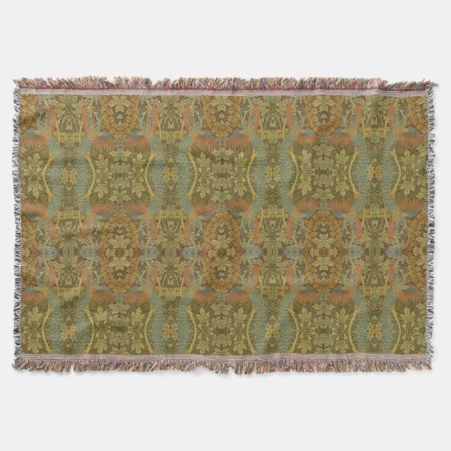 Peacock och oakleaf blommigt Victorian jacquard Th Filt (Framsidan)