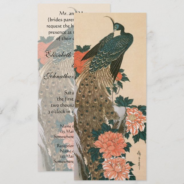 Peacock och Peonies av Hiroshige Bröllop Inbjudningar (Fram/baksida)