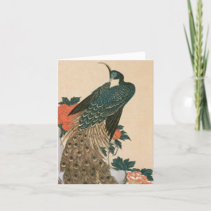 Peacock och Peonies av Hiroshige Bröllop Tack Kort