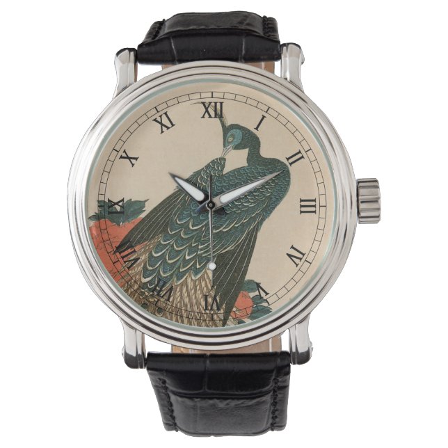 Peacock och Peonies by Hiroshige, Japansk konst Armbandsur (Framsida)