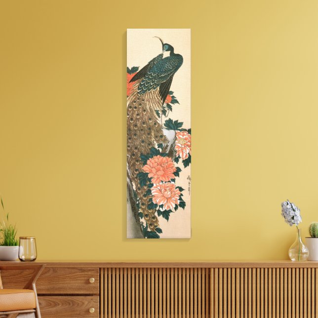 Peacock och Peonies by Hiroshige, Japansk konst Canvastryck (Insitu (Vardagsrum))