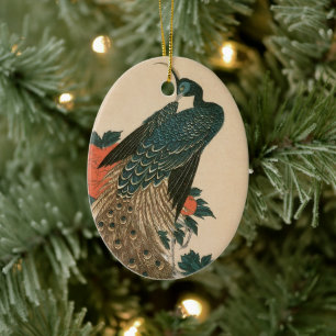 Peacock och Peonies by Hiroshige, Japansk konst Julgransprydnad Keramik