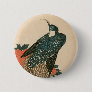 Peacock och Peonies by Hiroshige, Japansk konst Knapp