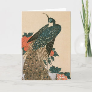 Peacock och Peonies by Hiroshige, Japansk konst Kort