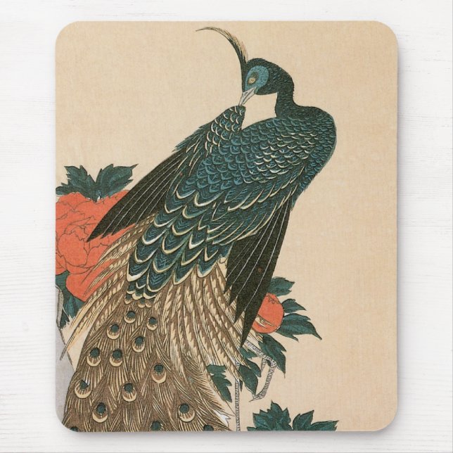 Peacock och Peonies by Hiroshige, Japansk konst Musmatta (Framsidan)