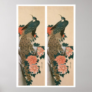 Peacock och Peonies by Hiroshige, Japansk konst Poster