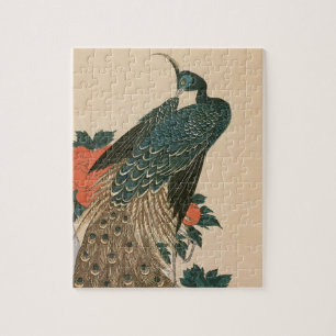 Peacock och Peonies by Hiroshige, Japansk konst Pussel