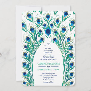 Peacock Öga Ram Monogram Bröllop Inbjudningar