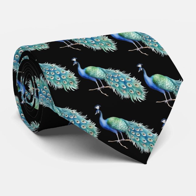 Peacock on Black Background Neck Tie Slips (Rullad)