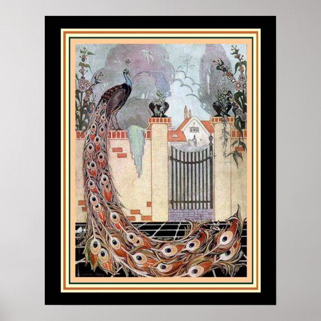 "Peacock on the Terrace" Art Deco 16x20 Poster (Framsidan)
