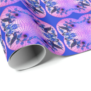 Peacock oriental parasol japanese rosa blue presentpapper