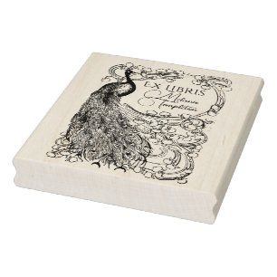 Peacock på blomtäckta Gren Ex Libris Stämpel