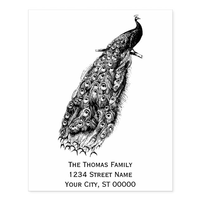 Peacock på en Gren-Returadress Stämpel (Tryck)