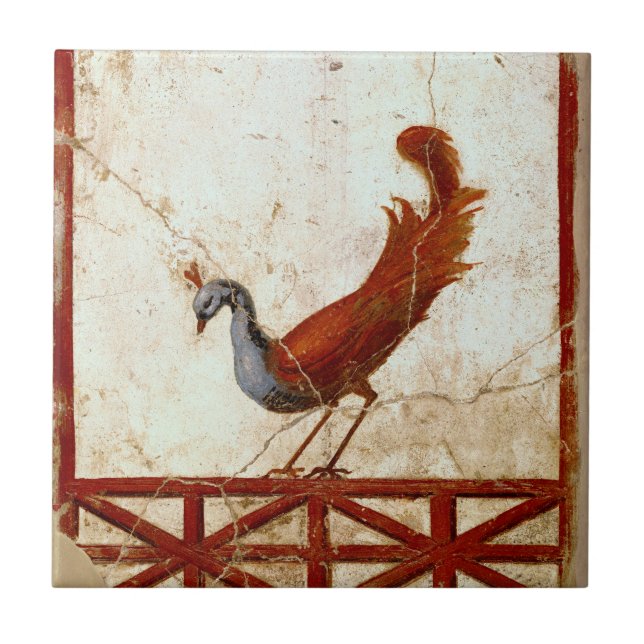 Peacock på Fresco Ancient Roman Antique Painting Kakelplatta (Framsidan)