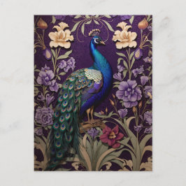 Peacock på Lila William Morris Inspired Vykort