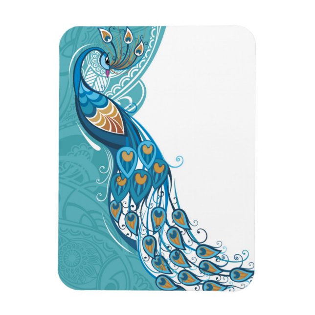 Peacock på Teal Illustration Magnet (Vertikal)