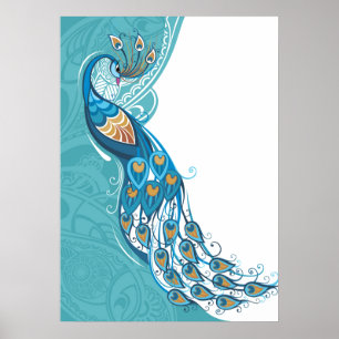 Peacock på Teal Illustration Poster