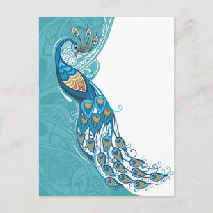 Peacock på Teal Illustration Vykort
