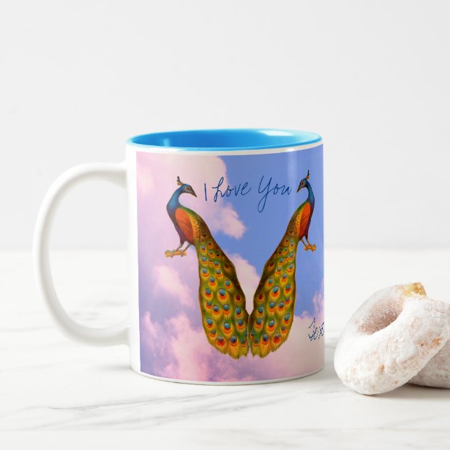 Peacock Pair Art I Kärlek You Personlig Två-Tonad Mugg (Med munk)